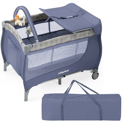 Image of Costway Foldable Baby Playard Portable Playpen Nursery Center w/ Changing Station Grey