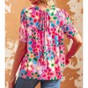 Amaryllis Women’s Short Sleeve Bold Floral Print Relaxed Fit Crew Neck Blouse - 4 of 4