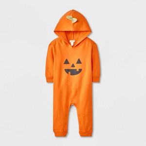 Baby Halloween Pumpkin Hooded Romper - Cat & Jack™ Orange - 1 of 4