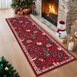 Orieon Washable Christmas Runner Rug 24x72 in Non Slip Low Pile Soft Velvet Holiday Kitchen Rug Runner Red Indoor Floor Mat for Bedroom Hallway - 1 of 4