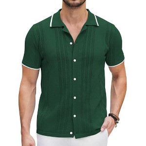 COOFANDY Men's Knit Button Down Shirt Vintage Short Sleeve Polo Shirts Casual Beach Tops - 1 of 4