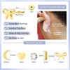 Screw Back Earrings for Women,14K Gold Flat Back Stud Earrings Hypoallergenic Surgical Steel Small CZ Stud Heart Bar Bow Cartilage - 3 of 4