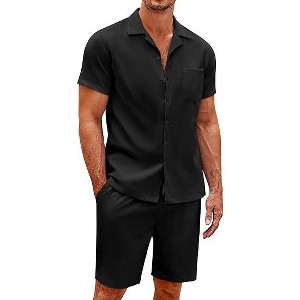 COOFANDY Men's 2 Pieces Casual Beach Outfits Short Sleeve Button Down Shirts Summer Short Set - 1 of 4