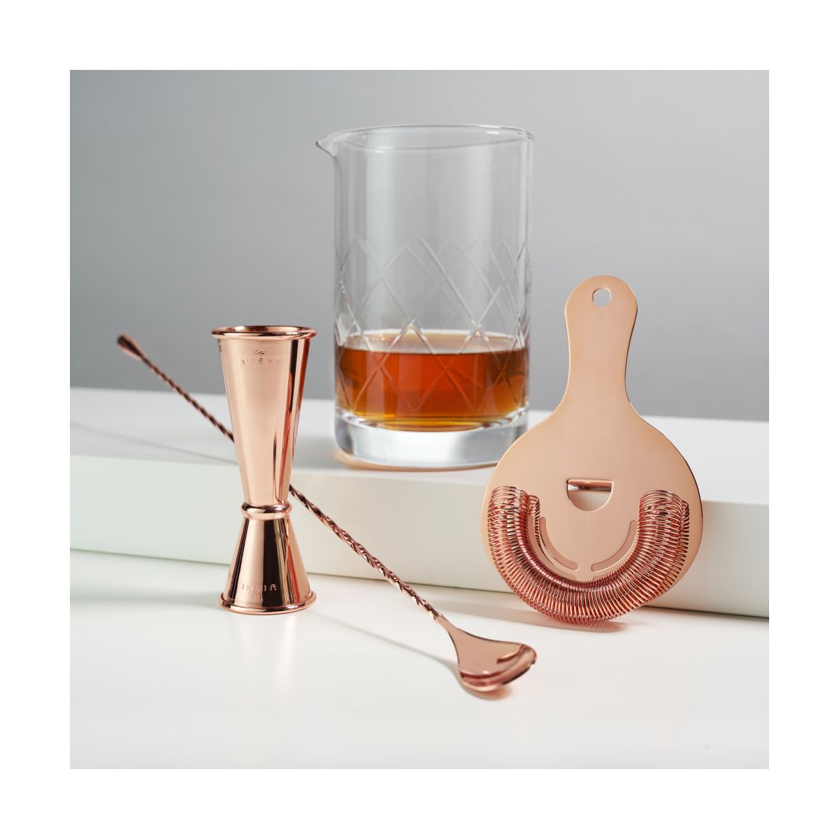 Viski 4-Piece Bartender Kit for Craft Cocktails, Coffee & Dessert Cocktails, Bar Essentials, Mixing Glass, Strainer, Double Jigger & Barspoon, Copper - thumbnail 6