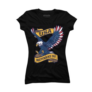 Junior's Design By Humans July 4th Eagle USA Cartoon By TshirtforHumans T-Shirt - 1 of 2