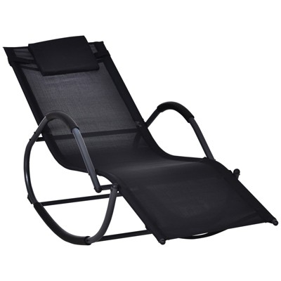 Outsunny Outdoor Rocking Chair, Chaise Lounge Pool Chair for Sun Tanning, Sunbathing Rocker, Armrests & Pillow for Patio, Lawn, Beach, Large