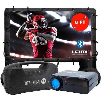 Total Homefx Pro Weather-Resistant Inflatable Theatre Kit With Outdoor Projector, 40 Watt Bluetooth Speaker And 72" Projection Screen