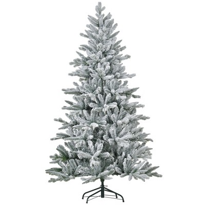 TopComfy Christmas Tree Stand 6FT Snow Flocked Hinged Artificial Tree with Flame Retardant Branches for Holiday Decor, Green, 43.3"*43.3"*70.9"
