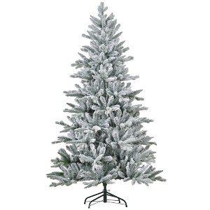 TopComfy Christmas Tree Stand 6FT Snow Flocked Hinged Artificial Tree with Flame Retardant Branches for Holiday Decor, Green, 43.3"*43.3"*70.9" - 1 of 4