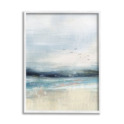 Stupell Industries Brushed Ocean Seagulls Landscape Framed Giclee Art