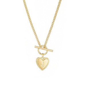 Adornia 14k Gold Plated Heart Initial Toggle Necklace - 1 of 3