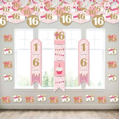 Big Dot of Happiness Sweet 16 - Wall and Door Hanging Decor - 16th Birthday Party Room Decoration Kit