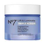 No7 Lift & Luminate Triple Action Fragrance Free Night Cream - 1.69 fl oz