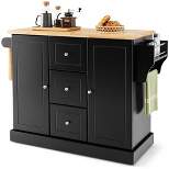 Costway Kitchen Island on Wheels Rolling Utility Cart Drawers Cabinets Spice Rack Black/White