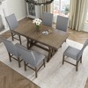 7 PCS Extendable Dining Set for 6, Dining Table Set with 6 Upholstered Dining Chairs, Mid-Century Style, Golden Brown+Gray-ModernLuxe - 2 of 4