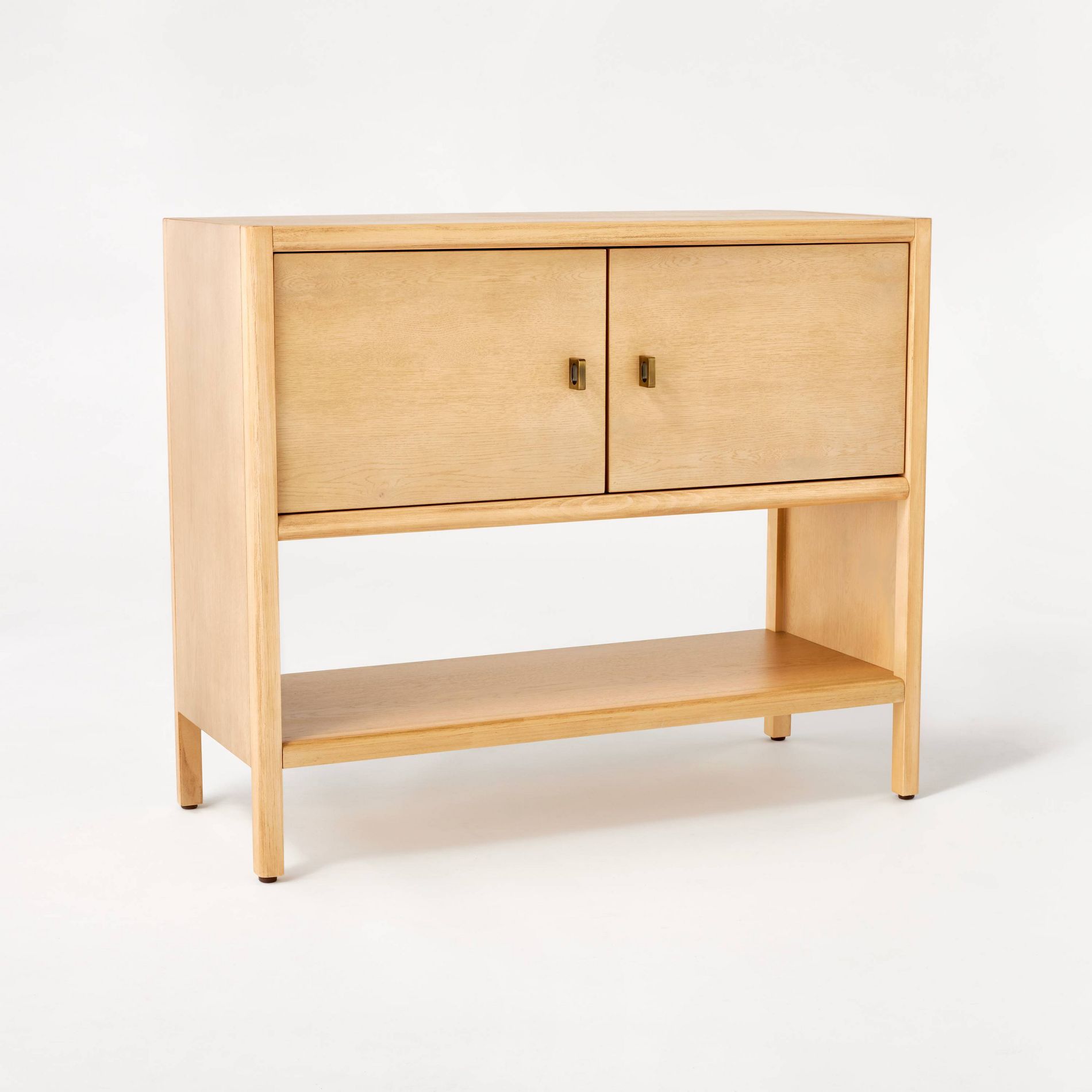 Sandpoint 2 Door Cabinet Natural - Threshold™ designed with Studio McGee: Brass-Finish Handles, Wood Frame