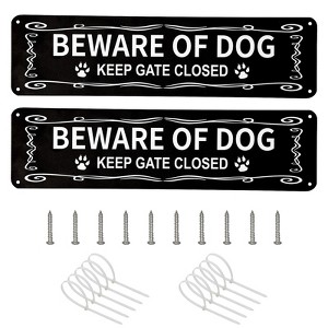 Warning Signs, 2pcs Beware Of Dog/No Trespassing - 12"x3" UV Printed Reflective Aluminum, Pre-Drilled Private Property Signs - 1 of 4