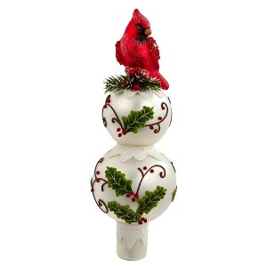 Kurt Adler 12-Inch Glass Holly and Cardinal Tree Topper - 1 of 4