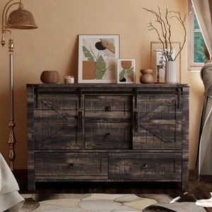 SinCiDo Farmhouse 48" Dresser w/4 Drawers & 2 Barn Doors, Chest of Drawers & Rustic TV Stand w/Adjustable Shelf for Living Room - 1 of 4