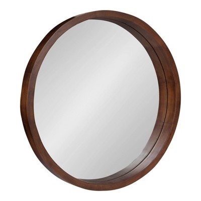 22" x 22" Hutton Round Wood Wall Mirror Walnut Brown - Kate and Laurel