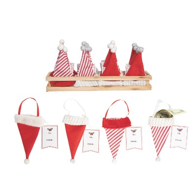 Transpac Polyester 6 in. Multicolor Christmas Hanging Santa Hat Ornament with Gift Tag Set of 24 in Crate
