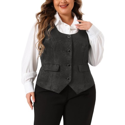 Agnes Orinda Women's Plus Size Sleeveless Jacquard Full Lining Elegant Suit Vests - image 1 of 4