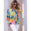 INSPIRE CHIC Women's Casual V Neck Floral Roll Up Long Sleeve Chiffon Button Down Fashion Blouses - 2 of 4