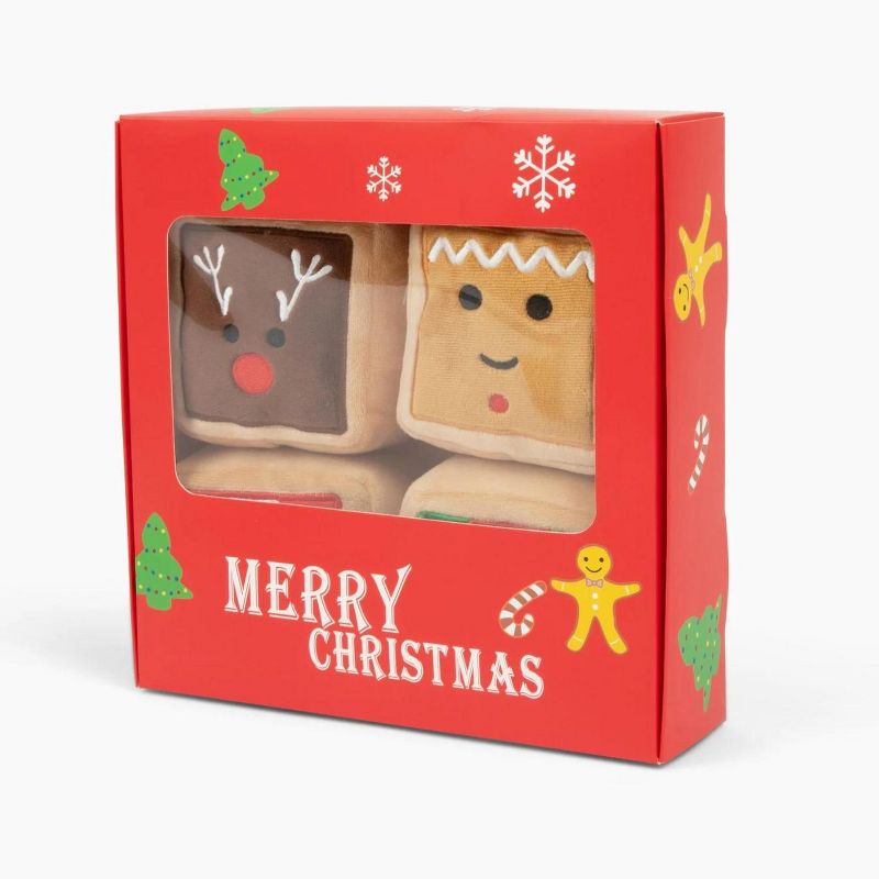 Midlee Gift Box Christmas Squares Sugar Cookie Plush Dog Toy-Reindeer, Gingerbread Man, Santa, Elf, 1 of 10