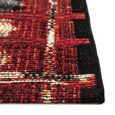 Red and Multicolor Flat Woven Synthetic Rectangular Rug