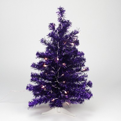 Northlight 2' Pre-lit Purple Iridescent Pine Artificial Tinsel Christmas Tree - Clear Lights