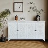Wooakway 60"W*32"H Solid Wood Farmhouse Accent Cabinet 4 Door Modern Decorative Storage Cabinet in White Wood Credenza for Dining Living Room - 3 of 4