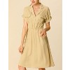 Allegra K Women's Notched Lapel Elastic Waist Pocket A-Line Safari Shirt Dresses - 2 of 4