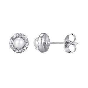 Adornia Silver Plated Freshwater Pearl CZ Halo Stud Earrings - 1 of 4