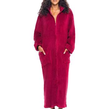 Women's Zip Up Fleece Robe, Soft Warm Plush Oversized Zipper Bathrobe