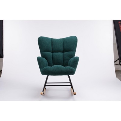 DOMETOUR Upholstered Glider Rocker with High Backrest, Reading Chair Modern Rocking Accent Chairs for Living Room, Nursery, Bedroom