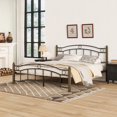JUJABU Queen Size Metal Bed with Wavy Headboard & Footboard
