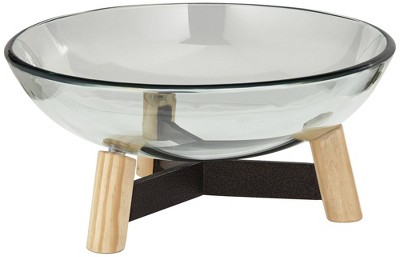 Clear Tempered Glass Decorative Bowl with Black Iron Stand