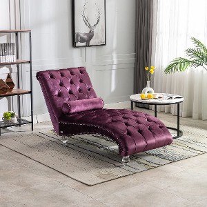 CAVINAS Velvet Chaise Lounge Chair, Button-Tufted Upholstered Recliners Chair, Accent Chair with Pillow, Sofa Chair for Bedroom, Living Room - 1 of 4