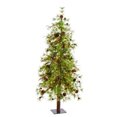 Nearly Natural 5-ft Wyoming Alpine Artificial Christmas Tree with 100 Clear (Multifunction) LED Lights and Pine Cones on Natural Trunk