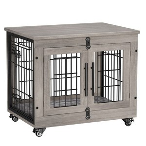 Gikpal Wooden Dog Crate Furniture, Stylish Dogs Kennel for Small to Extra Large, Double Door & A Cushion & 360°Wheel, Metal, Chew-Proof, Dog Cage - 1 of 4