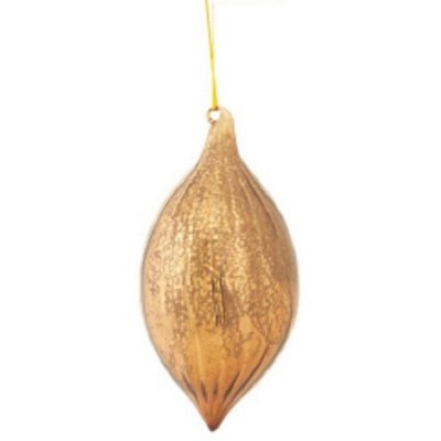 Melrose 6.75" Champagne Ribbed Mercury Glass Elongated Onion Drop Christmas Ornament - Chocolate Brown