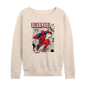 Women's - Marvel - Deadpool Comic Lightweight French Terry Wide Neck Long Sleeve Graphic Shirt - 1 of 4