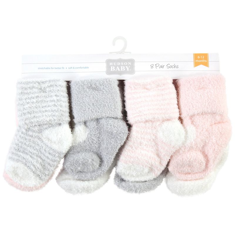 Hudson Baby Infant Girl Cozy Chenille Newborn and Terry Socks, Pink Heart, 2 of 7