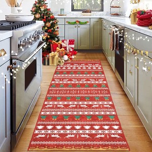 Christmas Area Rugs, Washable Non-Slip Festive Pattern Carpet, Soft Low Pile Foldable Stain Resistant for Bedroom, Home - 1 of 4