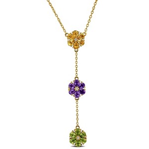 EVERLY JEWELRY  |   Yellow Plated Sterling Silver 2.68 CT TGW Amethyst, Citrine & Peridot & White Topaz Flower Design Necklace w/ Lobster Clasp - 1 of 4