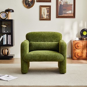34″ Velvet Fabric Modern Single Sofa Chair with Support Pillow, Ergonomic Design, and Tool-Free Assembly for Apartment, Living Room - 1 of 4