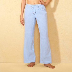 Women's Striped Low-Rise Swim Cover Up Pants - Wild Fable™ Blue/White - 1 of 4