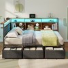 Bed Frame with Storage Bookcase and LED Lights Twin Size Bed Frames with Upholstered Headboard and Charging Station Twin Daybed with 3 Storage Drawers - 3 of 4