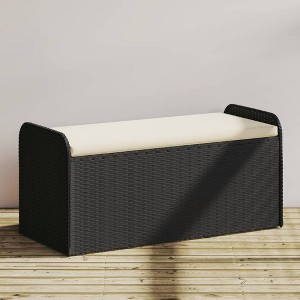 vidaXL Storage Bench with Cushion Black 45.3"x20.1"x20.5" Poly Rattan - 1 of 4