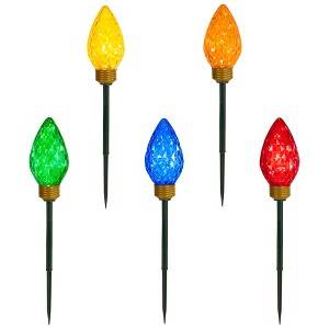 Northlight LED Lighted C9 Style Christmas Pathway Lawn Stakes - 8 ft - Multi - 5-Count - 1 of 4